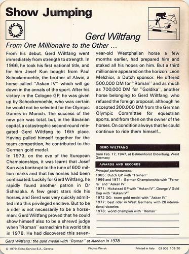 1977-79 Sportscaster Series 103 #103-20 Gerd Wiltfang Back