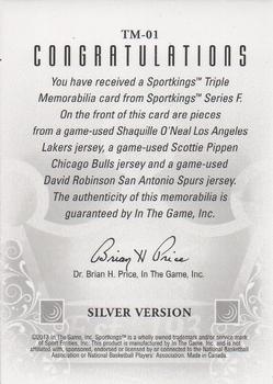 2013 Sportkings Series F - Triple Memorabilia Silver #TR-01 Shaquille O'Neal / Scottie Pippen / David Robinson Back