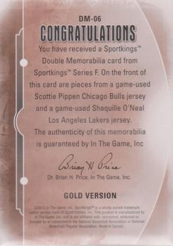 2013 Sportkings Series F - Double Memorabilia Gold #DM-06 Scottie Pippen / Shaquille O'Neal Back