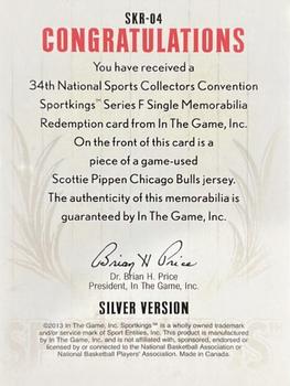 2013 Sportkings Series F - National Convention Game Used Memorabilia Silver #SKR-04 Scottie Pippen Back