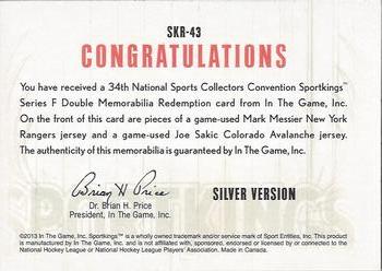 2013 Sportkings Series F - National Convention Game Used Memorabilia Silver #SKR-43 Mark Messier / Joe Sakic Back