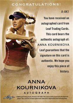 2014 Leaf Q #A-AK1 Anna Kournikova Back