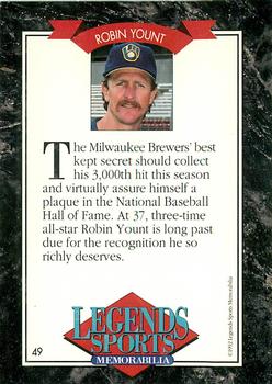 1992 Legends Sports Memorabilia - Gold #49 Robin Yount Back