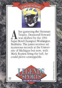 1992 Legends Sports Memorabilia - Gold #53 Desmond Howard Back