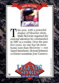 1992 Legends Sports Memorabilia - Gold #56 Mark McGwire Back
