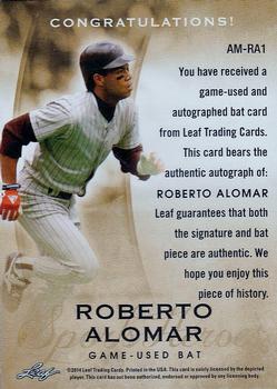2014 Leaf Q - Autographed Memorabilia #AM-RA1 Roberto Alomar Back