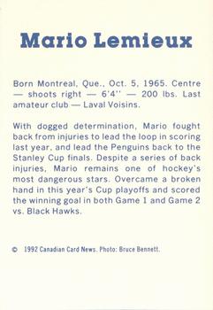 1992-93 Canadian Card News Repli-Cards #6 Mario Lemieux Back
