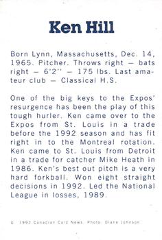 1992-93 Canadian Card News Repli-Cards #14 Ken Hill Back