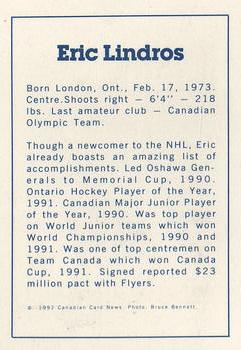1992-93 Canadian Card News Repli-Cards #15 Eric Lindros Back