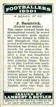1931 Lambert & Butler Footballers 1930-1 #3 Joe Bambrick Back