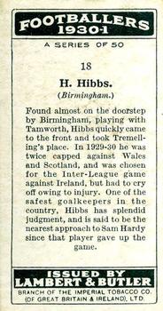 1931 Lambert & Butler Footballers 1930-1 #18 Harry Hibbs Back