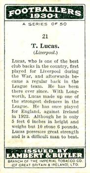 1931 Lambert & Butler Footballers 1930-1 #21 Tommy Lucas Back