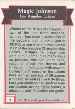 1991 Legends Sports Memorabilia #5 Magic Johnson Back