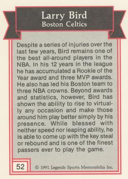 1991 Legends Sports Memorabilia #52 Larry Bird Back