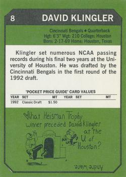 1993 SCD Sports Card Pocket Price Guide #8 David Klingler Back