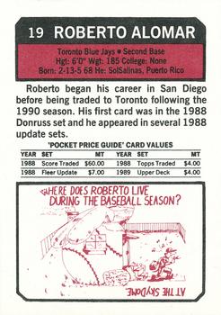 1993 SCD Sports Card Pocket Price Guide #19 Roberto Alomar Back