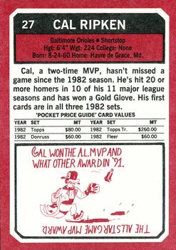1993 SCD Sports Card Pocket Price Guide #27 Cal Ripken Jr. Back