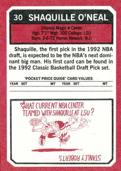 1993 SCD Sports Card Pocket Price Guide #30 Shaquille O'Neal Back