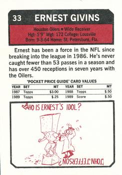 1993 SCD Sports Card Pocket Price Guide #33 Ernest Givins Back