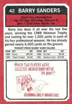 1993 SCD Sports Card Pocket Price Guide #42 Barry Sanders Back