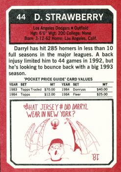 1993 SCD Sports Card Pocket Price Guide #44 Darryl Strawberry Back
