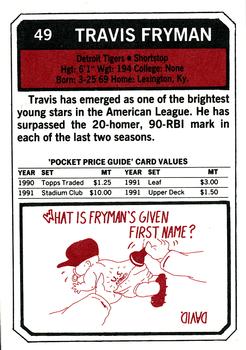 1993 SCD Sports Card Pocket Price Guide #49 Travis Fryman Back