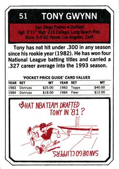 1993 SCD Sports Card Pocket Price Guide #51 Tony Gwynn Back