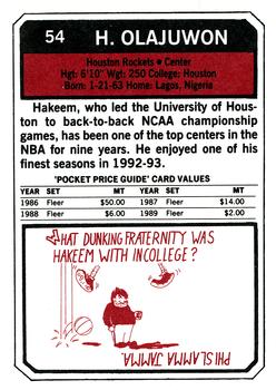 1993 SCD Sports Card Pocket Price Guide #54 Hakeem Olajuwon Back