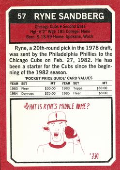 1993 SCD Sports Card Pocket Price Guide #57 Ryne Sandberg Back