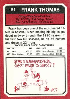 1993 SCD Sports Card Pocket Price Guide #61 Frank Thomas Back