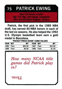 1993 SCD Sports Card Pocket Price Guide #75 Patrick Ewing Back