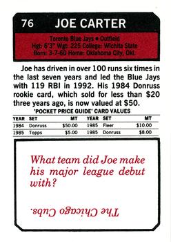 1993 SCD Sports Card Pocket Price Guide #76 Joe Carter Back