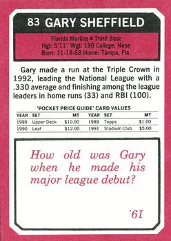 1993 SCD Sports Card Pocket Price Guide #83 Gary Sheffield Back