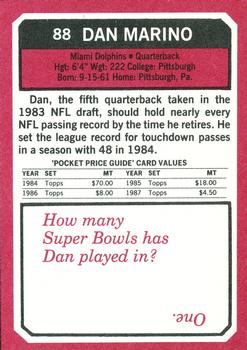 1993 SCD Sports Card Pocket Price Guide #88 Dan Marino Back