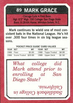 1993 SCD Sports Card Pocket Price Guide #89 Mark Grace Back