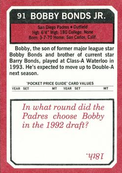 1993 SCD Sports Card Pocket Price Guide #91 Bobby Bonds Jr. Back