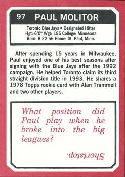 1993 SCD Sports Card Pocket Price Guide #97 Paul Molitor Back