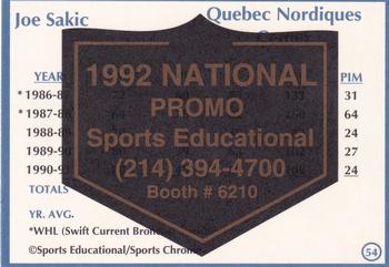 1991 Sports Educational Magazine - 1992 NSCC Promo #54 Joe Sakic Back