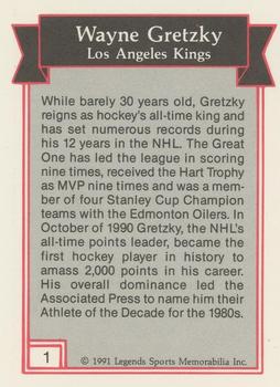 1991 Legends Sports Memorabilia - Gold #1 Wayne Gretzky Back