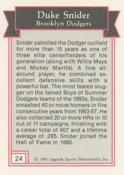 1991 Legends Sports Memorabilia - Gold #24 Duke Snider Back