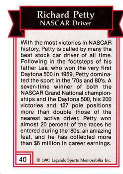 1991 Legends Sports Memorabilia - Gold #40 Richard Petty Back