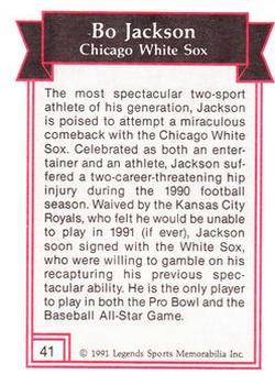 1991 Legends Sports Memorabilia - Gold #41 Bo Jackson Back
