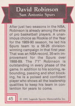 1991 Legends Sports Memorabilia - Gold #45 David Robinson Back