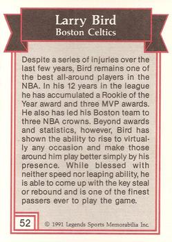 1991 Legends Sports Memorabilia - Gold #52 Larry Bird Back