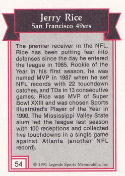 1991 Legends Sports Memorabilia - Gold #54 Jerry Rice Back