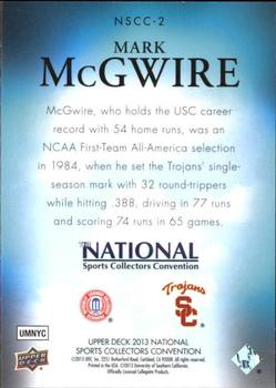 2013 Upper Deck National Convention #NSCC-2 Mark McGwire Back