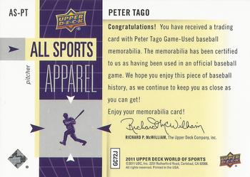 2011 Upper Deck World of Sports - All Sports Apparel #AS-PT Peter Tago Back