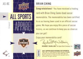 2011 Upper Deck World of Sports - All Sports Apparel #AS-BC Brian Ching Back