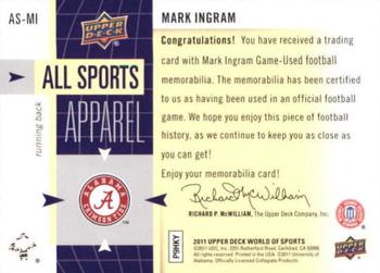 2011 Upper Deck World of Sports - All Sports Apparel #AS-MI Mark Ingram Back