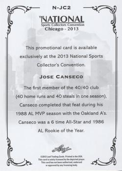2013 Leaf National Convention #N-JC2 Jose Canseco Back
